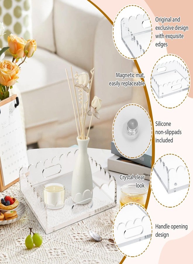 Orchidleaf 2 Pack Scalloped Acrylic Tray, Clear Acrylic Tray with Magnetic Mat, Portable Decorative Storage Trays for Photos, Dried Flowers and Jewellery - Image 2